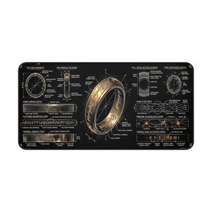 Tappetino per mouse grande a tema Signore degli Anelli, regalo a tema Signore degli Anelli, tappetino da scrivania Tech Blueprint, tappetino da scrivania per nerd del fantasy, tappetino per tastiera estetico, tappetino da gioco ispirato agli oggetti di scena dei film.