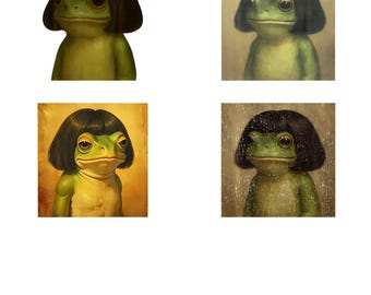 Grenouille drôle Meme PNG, coupe de cheveux Bob surréaliste amphibiens humour Clipart, Design original par sublimation, téléchargement numérique