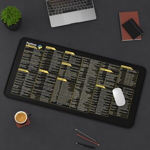 Python Cheat Sheet Desk Mat, Programmer Mouse Pad, Coding Shortcut Large Desk Pad, Software Engineer Gift, Data Science Office Decor image 2