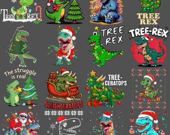Dinosaure mignon Noël PNG, Dino drôle de Noël arbre lutte vacances Clipart, humour sarcastique Sublimation Design, téléchargement numérique