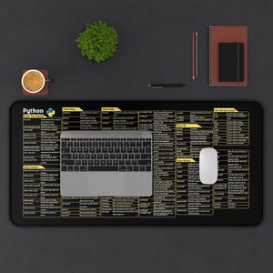 Python Cheat Sheet Desk Mat, Programmer Mouse Pad, Coding Shortcut Large Desk Pad, Software Engineer Gift, Data Science Office Decor image 3