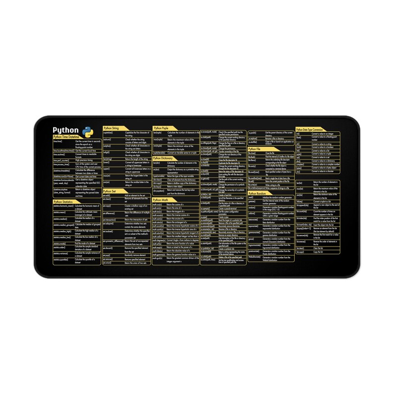Python Cheat Sheet Desk Mat, Programmer Mouse Pad, Coding Shortcut Large Desk Pad, Software Engineer Gift, Data Science Office Decor image 1