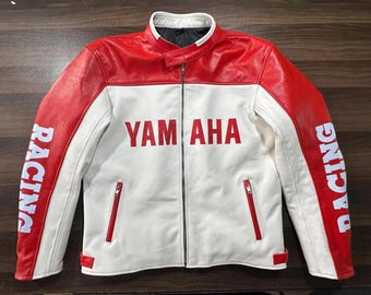 Vintage Yamaha Racing Leather Jacket, Motorcycle Biker Style