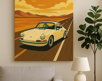Canvas Print, vintage porche car art, Retro Home Decor, Wall Art, Gift for Car Enthusiasts, Vintage Car Lover Gift, Classic Car Poster,