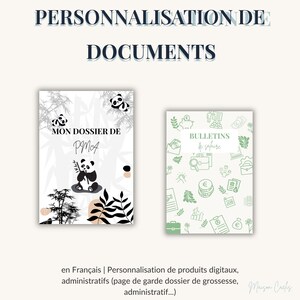Personnalisation documents administratifs à imprimer, pages de garde, différents motifs organisation administrative grossesse classeur
