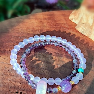 Ametist & Rosenkvarts Dubbelöglad Armband: Handvävda Lycka-Pärlor