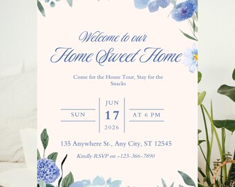 Invito "Home Sweet Home", invito per festa di inaugurazione della casa, festa per la nuova casa, modello Canva modificabile, download digitale