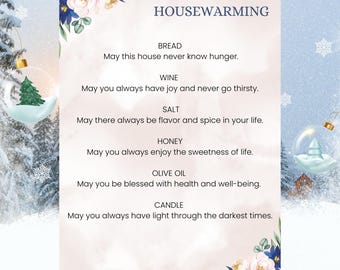 Printable Housewarming Gift Home Blessing Traditional DIY Bread Wine Salt Honey Candle Card for Gift Basket