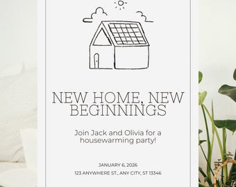 Nuova casa, invito per nuovi inizi, invito per festa di inaugurazione della casa, festa per la nuova casa, modello Canva modificabile, download digitale