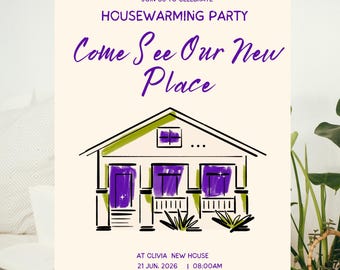 Vieni a vedere il nostro nuovo invito per la casa, invito per la festa di inaugurazione della casa, festa per la nuova casa, modello Canva modificabile, download digitale