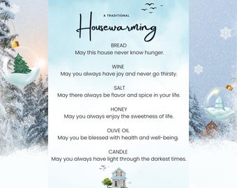 Printable Housewarming Gift Home Blessing Traditional DIY Bread Wine Salt Honey Candle Card for Gift Basket