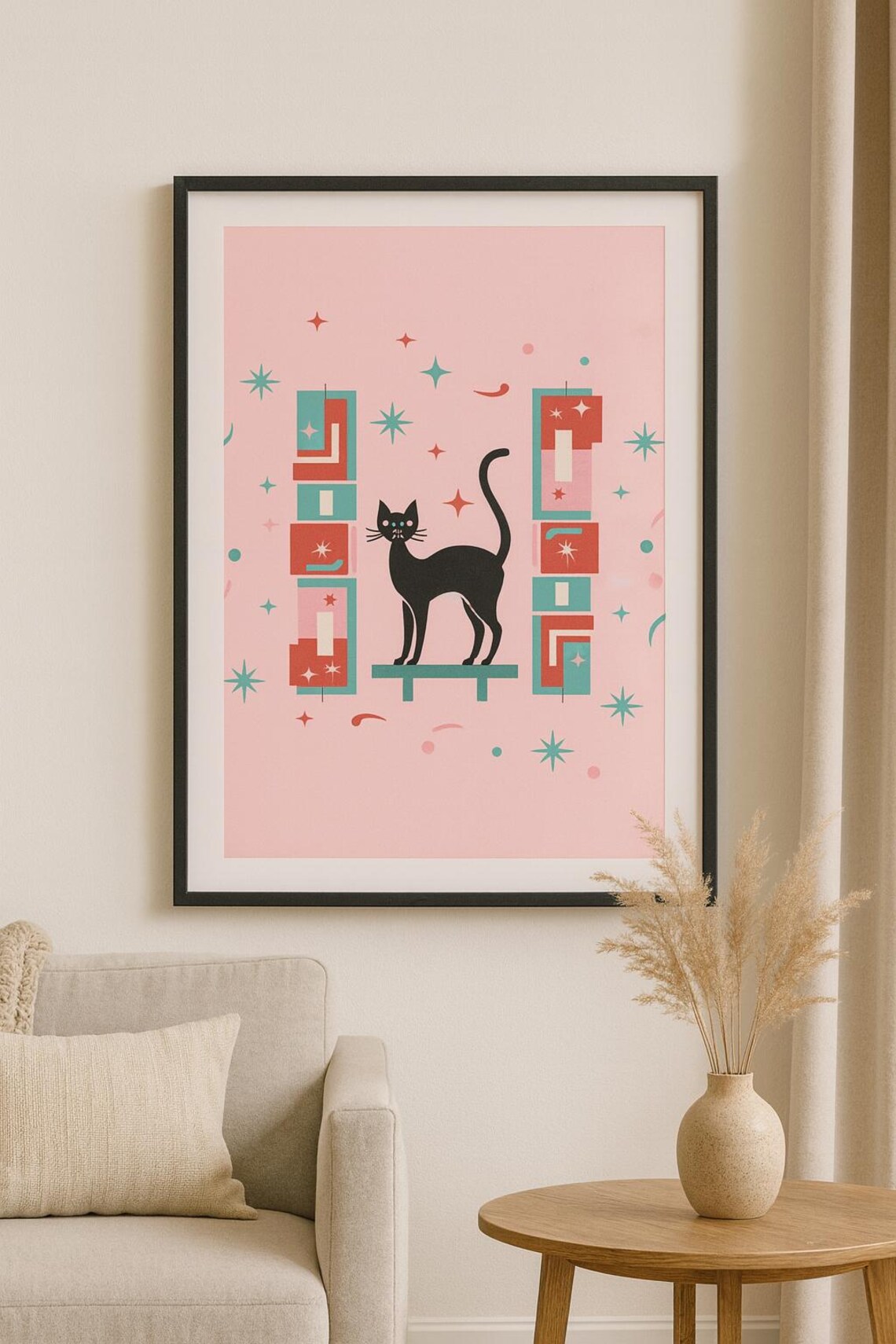 Mid-century Christmas Print Set, Atomic Cat, Starburst (digital ...