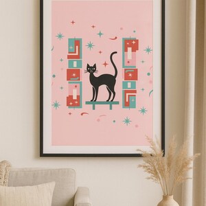 Mid-century Christmas Print Set, Atomic Cat, Starburst (digital ...