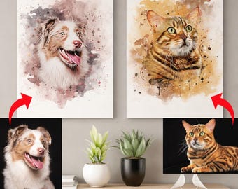Custom Watercolor Pet Portrait, Personalized Dog or Cat Art (Digital Download)