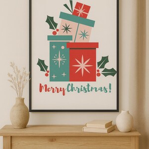 Mid-century Christmas Print Set, Atomic Cat, Starburst (digital ...