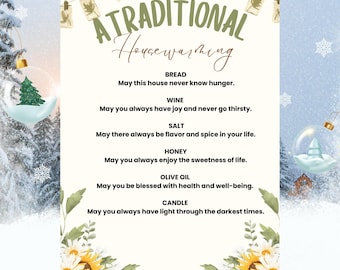 Printable Housewarming Gift Home Blessing Traditional DIY Bread Wine Salt Honey Candle Card for Gift Basket