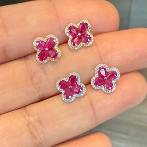 Rubinblommaörhängen: Moissanitdiamant Halo, Sterlingsilver