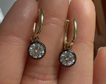 Sterling Silver Moissanite Drop Earrings | Minimalist Round Cut