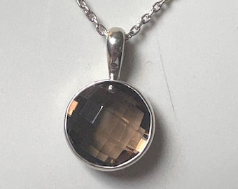 Handmade Sterling Silver Rose-Cut Smoky Quartz Pendant Necklace | Bezel Set | 18” Chain.