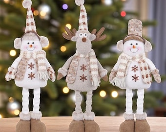 Christmas Retractable Decorative Dolls -  Snowman  & Reindeer  - Holiday Home Decor
