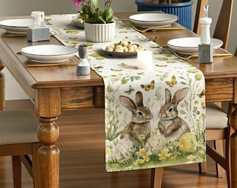 Paashaas tafelloper – lente bloemen boerderij tafeldecor