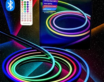 Schwarz Neon Smart LED RGBIC Bluetooth und Fernbedienung, flexibel, Musik-Synchronisation, beleuchtet für Schlafzimmer, Spielen, Partydekorationen,