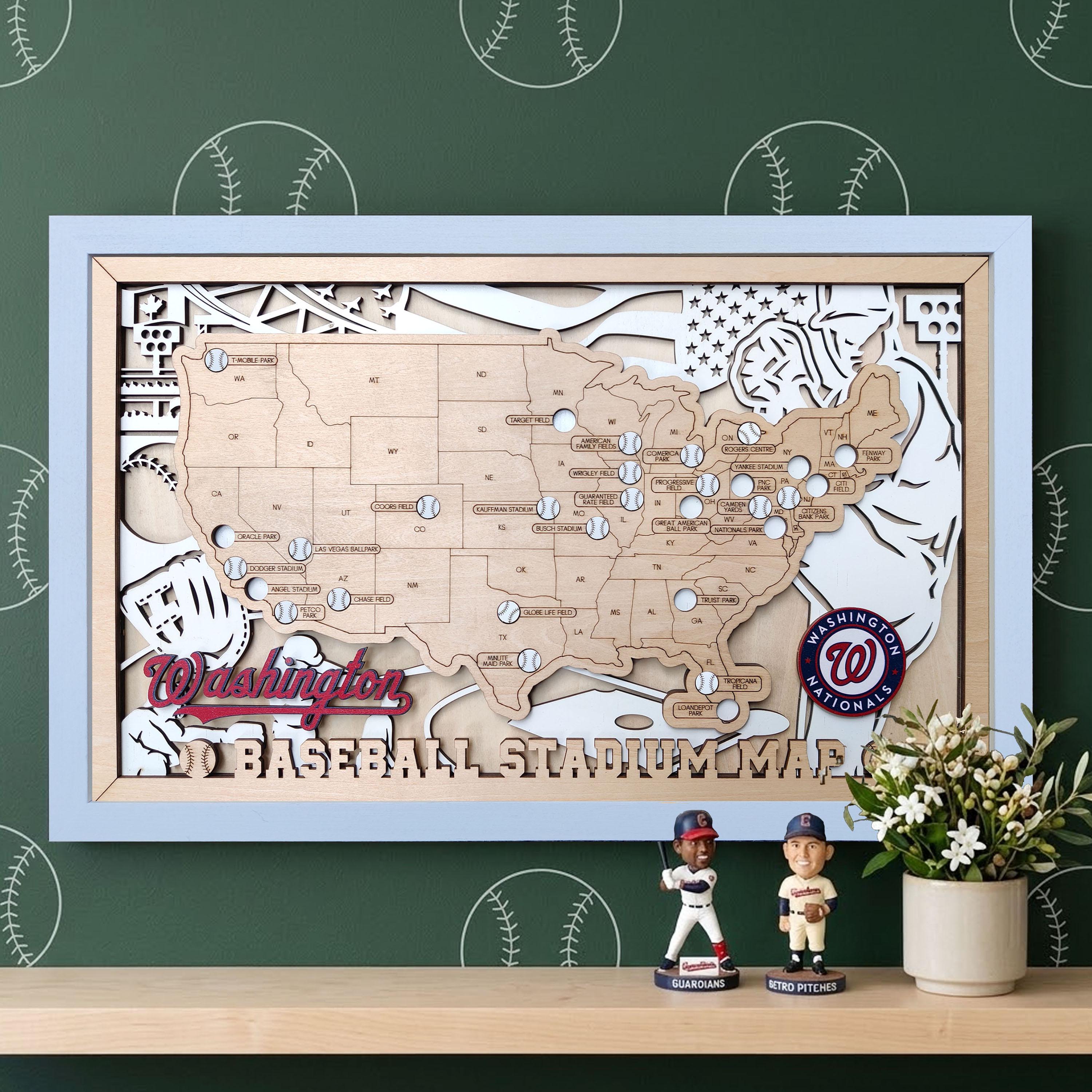 Baseball Stadium Map Tracker | Baseball Gift for Him | Baseball Travel ...