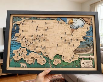 National Parks Wooden Travel Map Checklist - Better Than Scratch-Off, National Park Map, National Park Sign, USA Travel Map, Handmade Gift