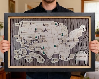 Mapa de Parques Nacionales, Mapa Turístico de Parques Nacionales, Mapa de Madera de EE. UU., Rastreador de Viajes Personalizado de EE. UU., Lista de Verificación, Regalo Personalizado, Decoración para Sobre la Cama