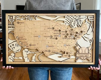 MLB Stadium Map Baseball Stadium Tracker Stadium Travel Map MLB Map Handmade Ballpark Map Gift for Him Graduation Gifts Baseball Map