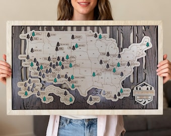 National Park Map, National Park Sign, US National Park Map, Wooden Travel Map, USA National Parks Travel Map, Gift For Hikers, Custom Gift