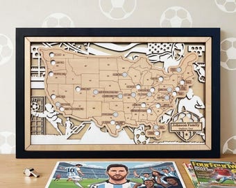 World Cup Ball Poster, Soccer Wall Art, Soccer Stadium Map, MLS Stadium Map, Soccer Stadium Travel Map, MLS Stadium Tracker, Graduation Gift