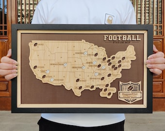 Arte de madera con mapa de estadio de fútbol, regalo de fútbol para él, decoración para la cueva del hombre, recuerdos de los playoffs de la NFL 2026, regalo de San Valentín para tu novio