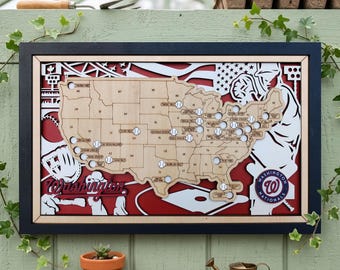 Mapa de estadios de béisbol - Rastreador de estadios de la MLB de madera - Lista de deseos de estadios - Mapa de las Grandes Ligas de Béisbol - Regalo personalizado - Regalo para papá