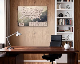 Push Pin USA Map, Wooden Wall Apartment Decor, Wood Map of United States Map, 5th Anniversary Gift Travel Map Wood Map Art Cork Board