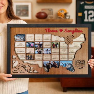 NFL Stadium Map Tracker Wood Photo Frame - Football Stadium Map Bucket List - US Travel Map Tracker - 5th Anniversary Gift Graduation Gift