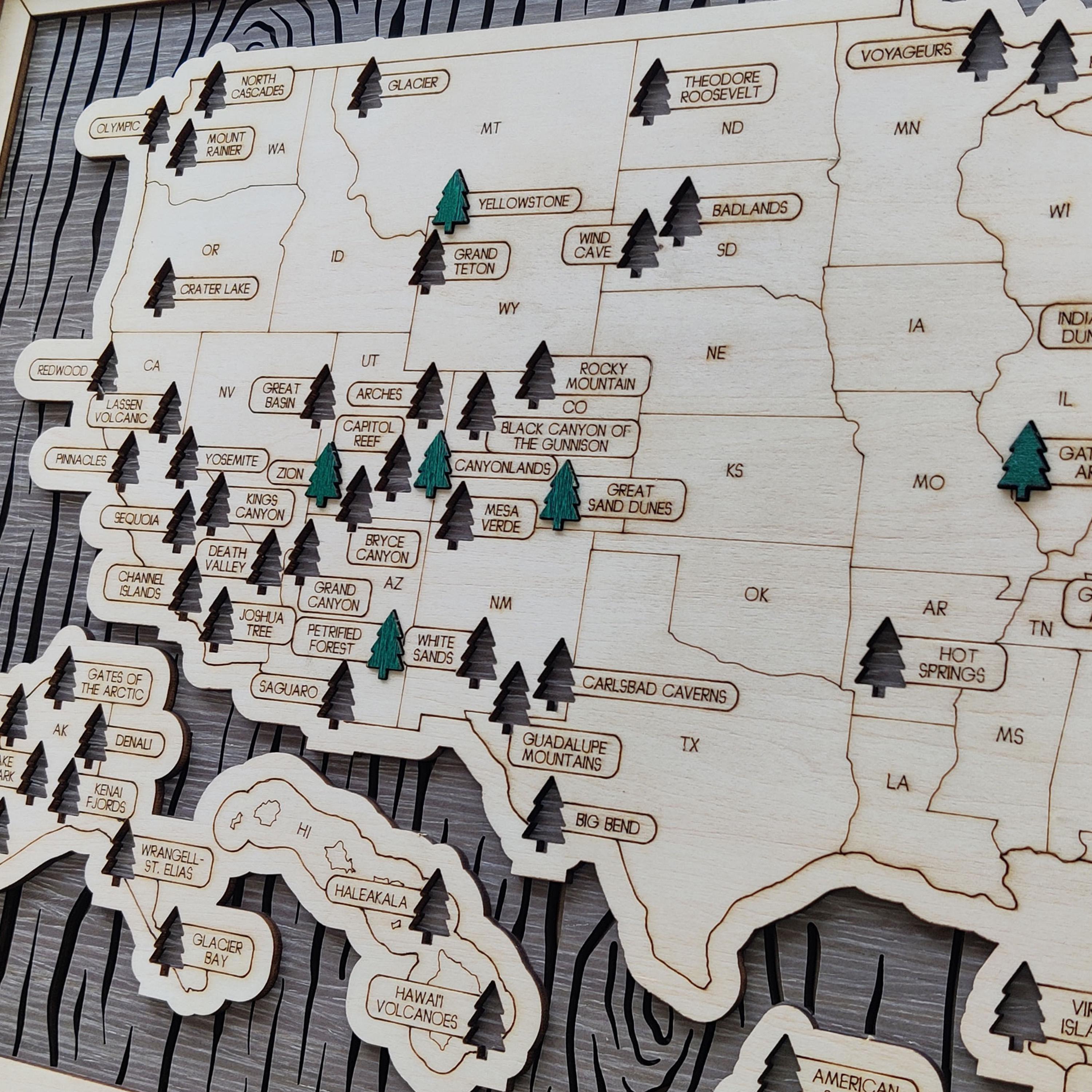 Custom USA National Parks Travel Map, Wood National Park Sign, US Map