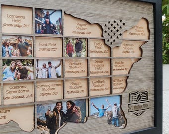 Wooden Football Stadiums Photo Tracker | NFL Stadium Map | 30 Pro Fields Bucket List, Father's Day Gift, Graduation Gift & Man Cave Decor
