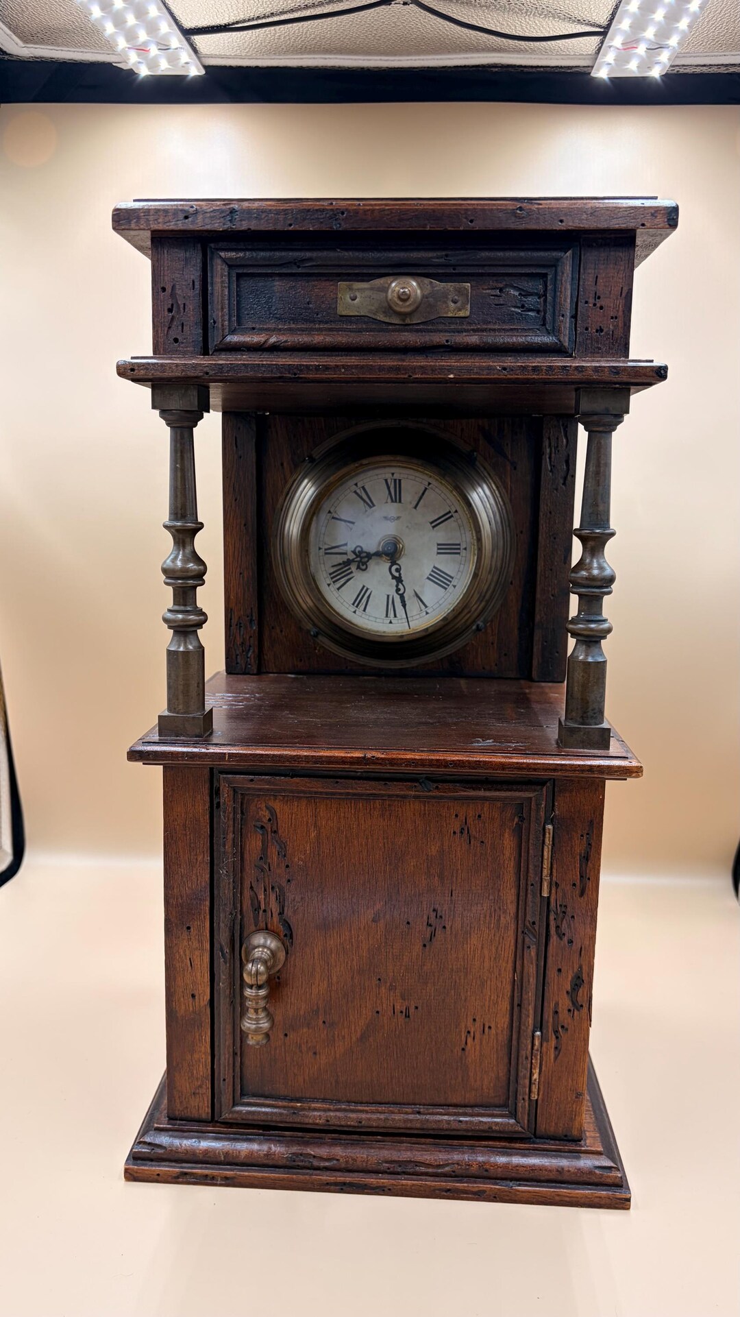 Rustic Wooden Cabinet Mantel Clock With Winged “CM” Dial | Vintage ...