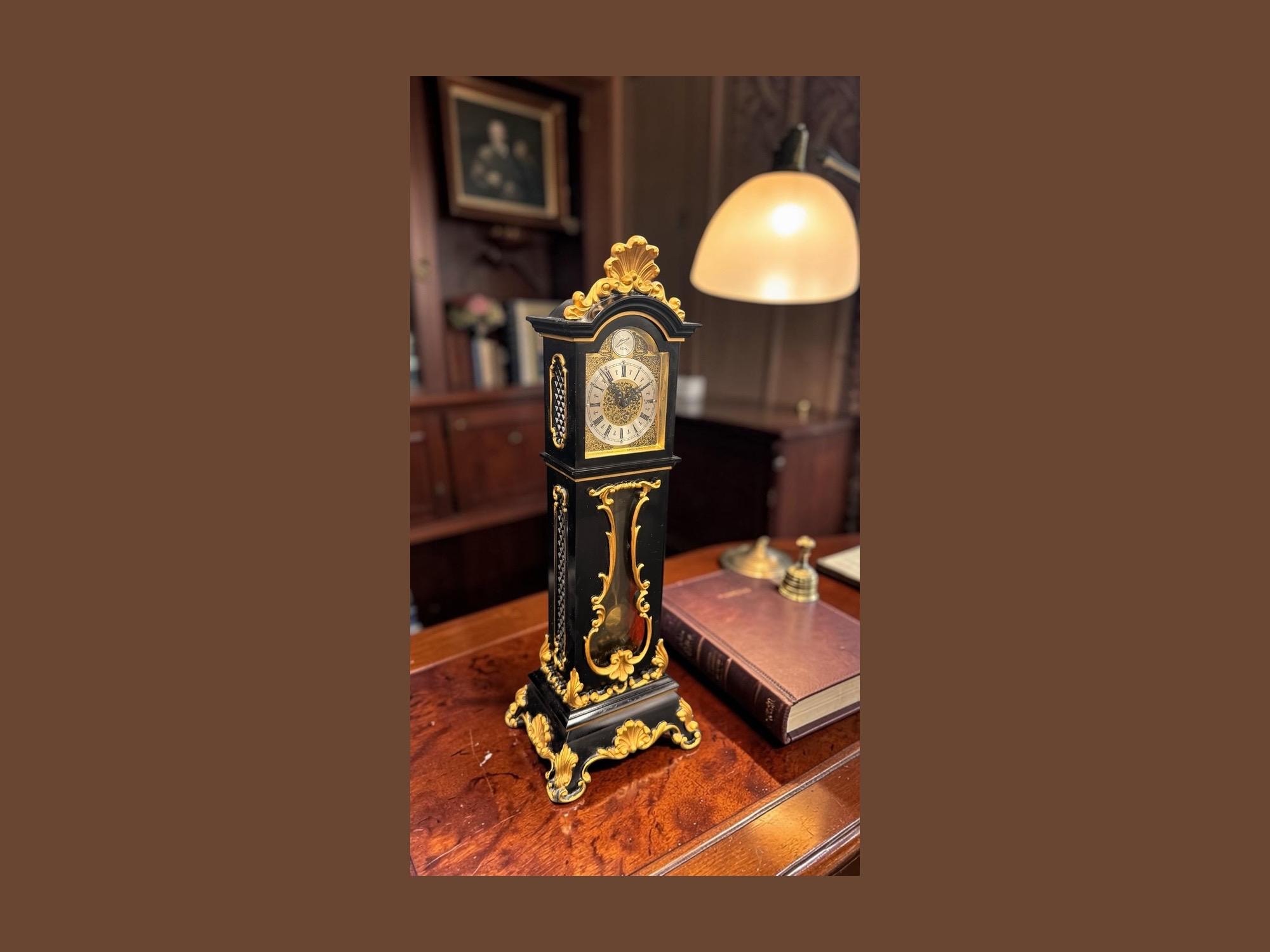 Vintage Schmid 8-day Miniature Grandfather Clock – Black & Gold