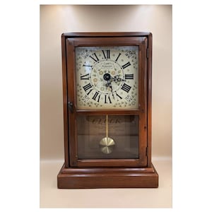 Antique New England Clock Co. Pine Shelf Clock — Time-Only — Running & Serviced