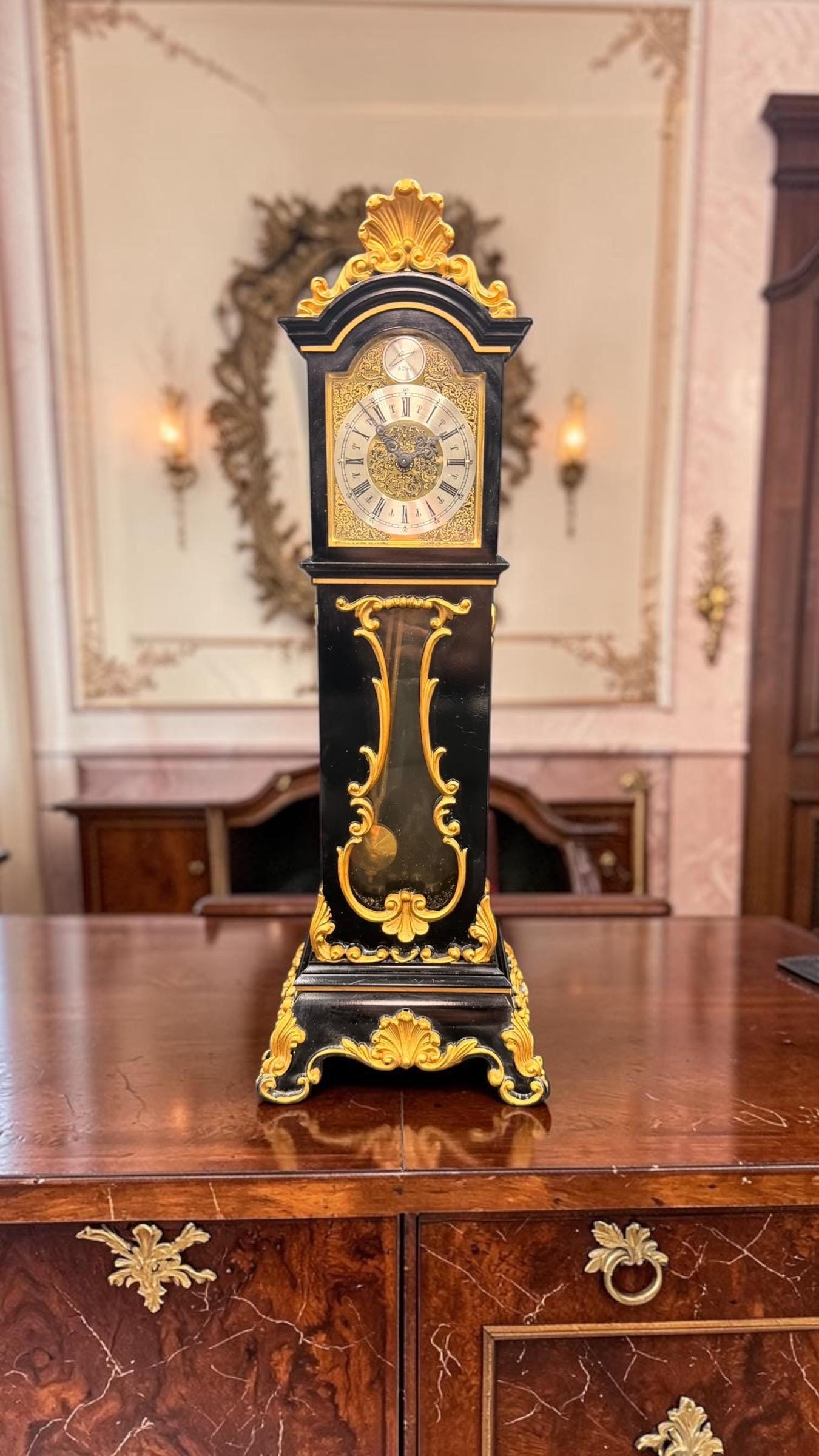 Vintage Schmid 8-day Miniature Grandfather Clock – Black & Gold