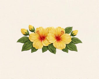 Yellow Hibiscus Embroidery Design, Tropical Floral Border, Hawaiian Style (Digital Download)