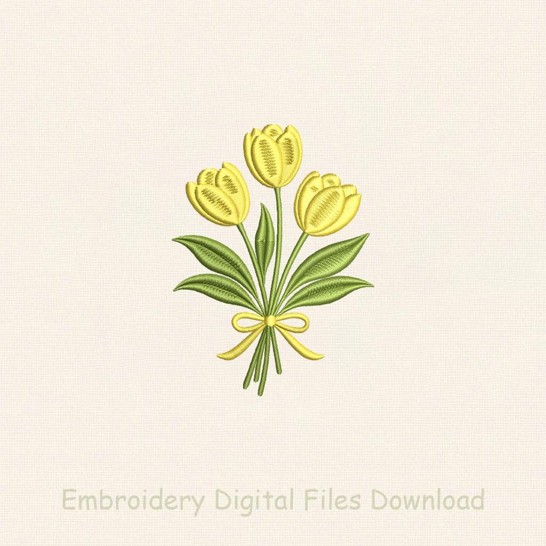 Yellow Tulip Bouquet Embroidery Design, Spring Floral Arrangement ...
