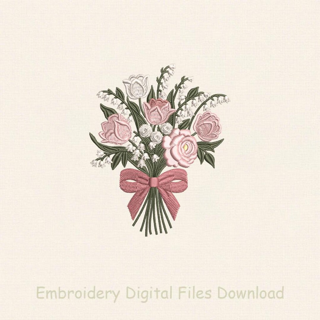 Pink Rose Tulip Bouquet Embroidery Design (digital Download) – Floral ...