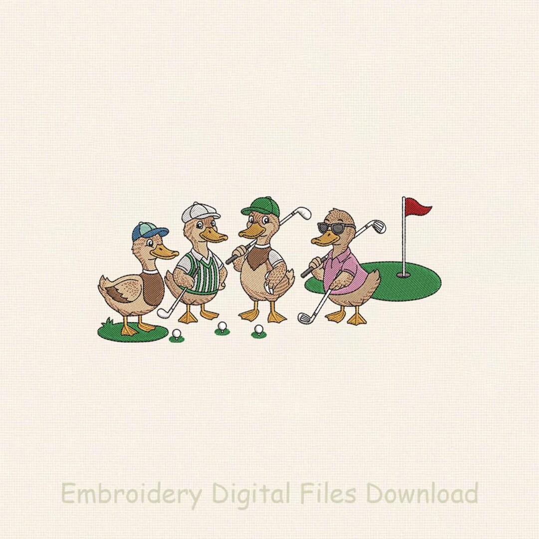 Golf Duck Embroidery Design, Funny Golfing Ducks, Animal Sports Motif ...