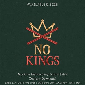 No Kings Embroidery Design, Crown Symbol (Digital File)