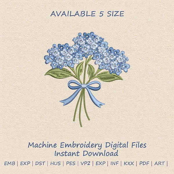 Blue Hydrangea Bouquet Embroidery Design, Vintage Floral Machine File (Digital Download)