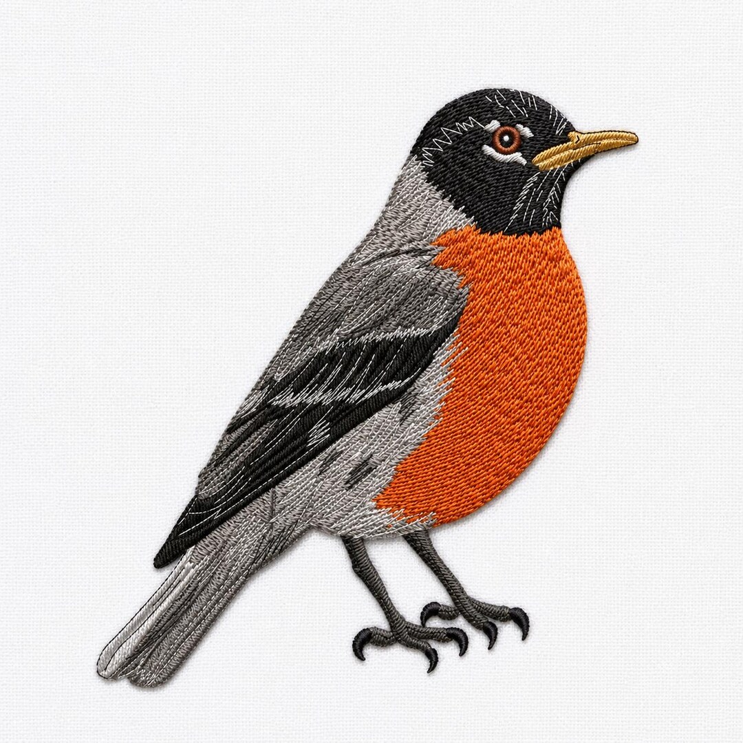 Robin Bird Embroidery Design, Realistic Woodland Nature Art, Rustic ...