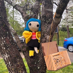 Handmade Coraline Doll with Removable Yellow Jacket – 13 Inch Crochet Figure image 2